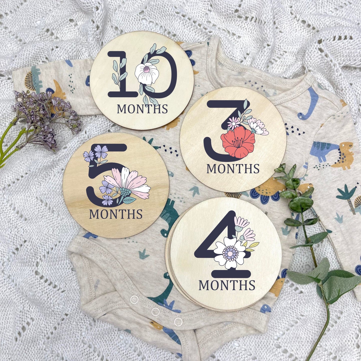 Floral milestone cards, baby milestone discs, boho nursery, aesthetic nursery, beige nursery