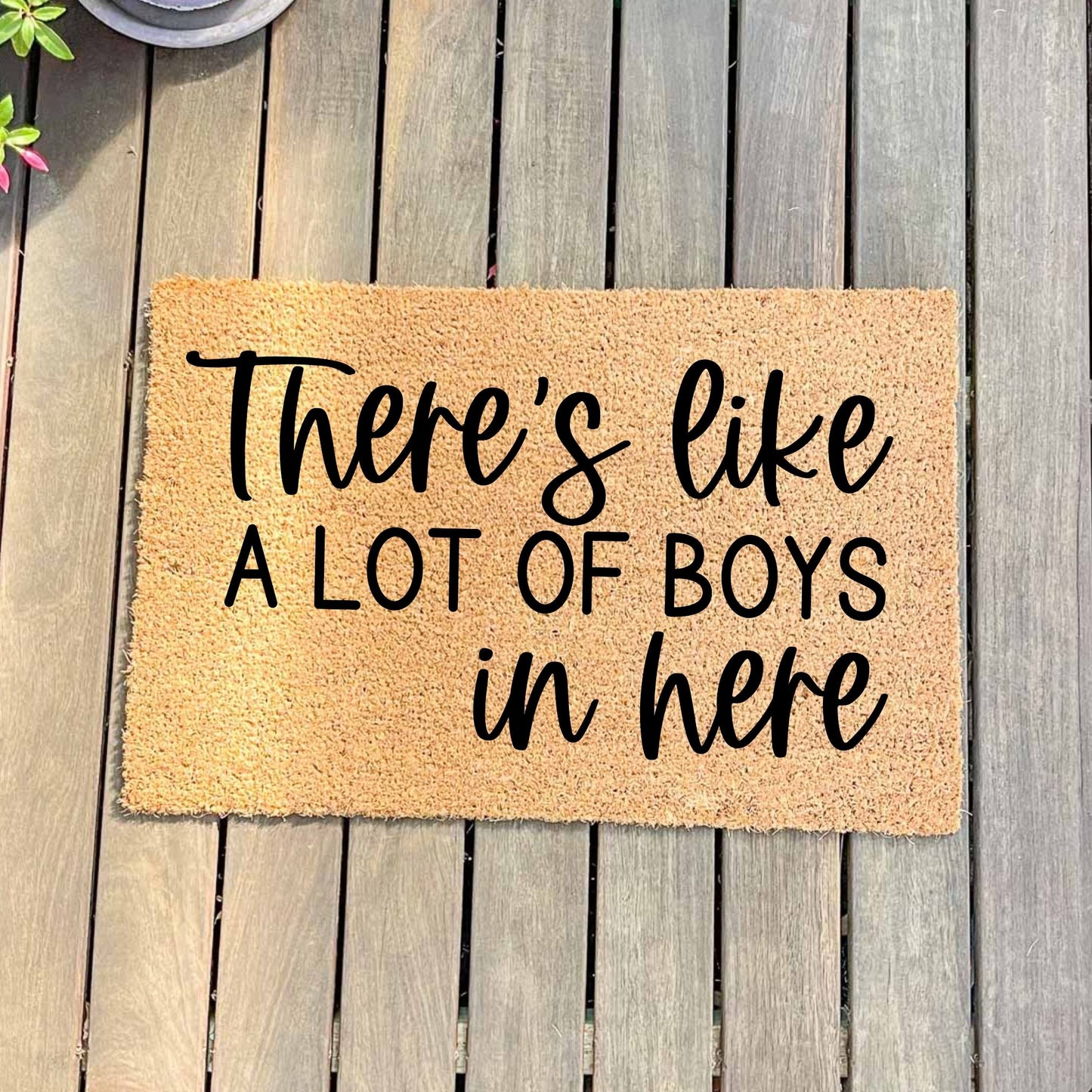 Lots of boys in here doormat, funny doormat, custom doormat, personalised doormat