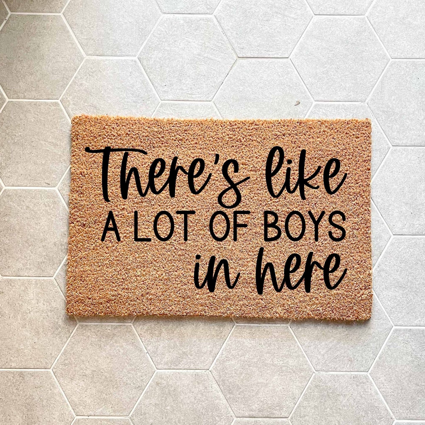Lots of boys in here doormat, funny doormat, custom doormat, personalised doormat