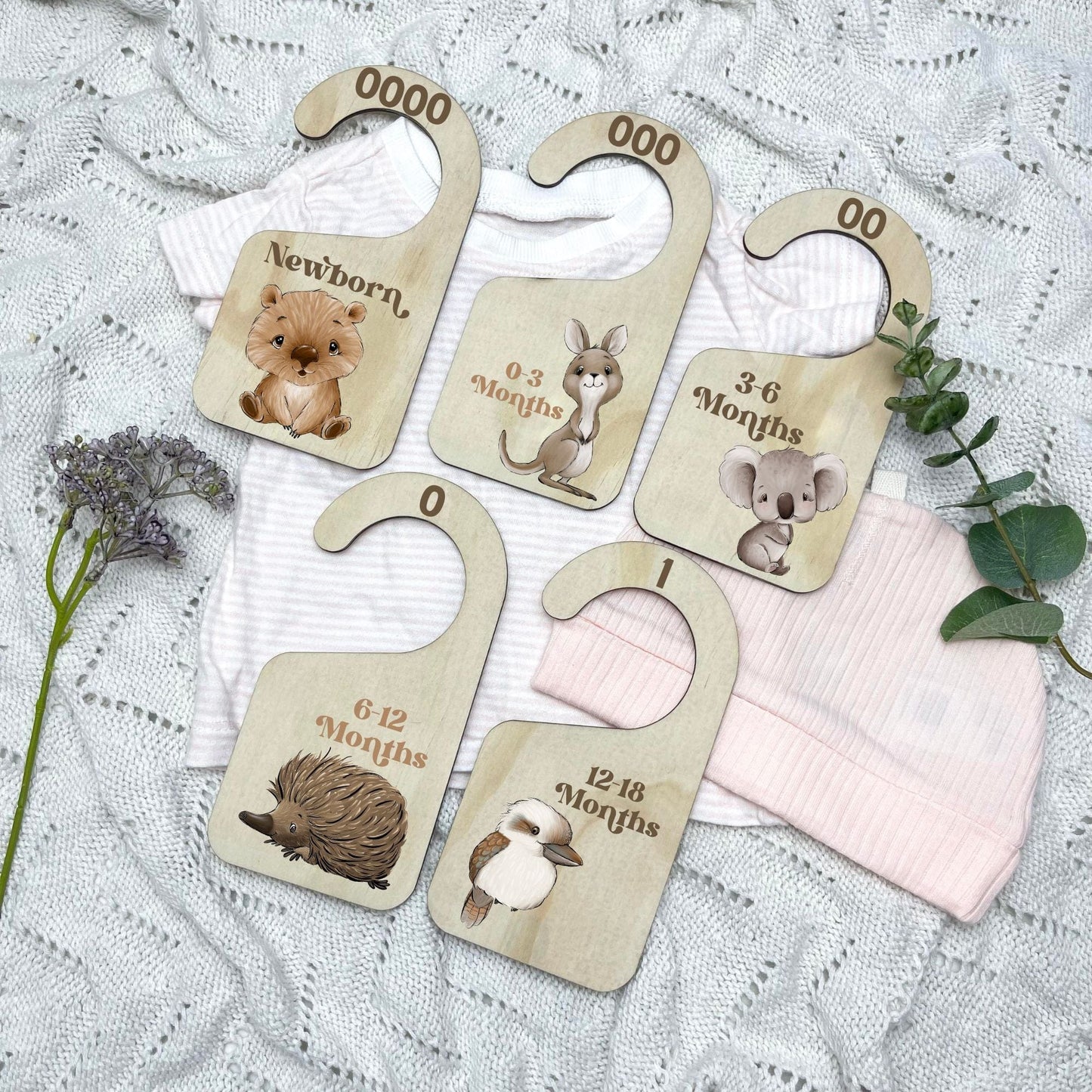 Nursery clothes dividers, baby clothing organiser, Aussie Animals, koala, kangaroo, kookaburra