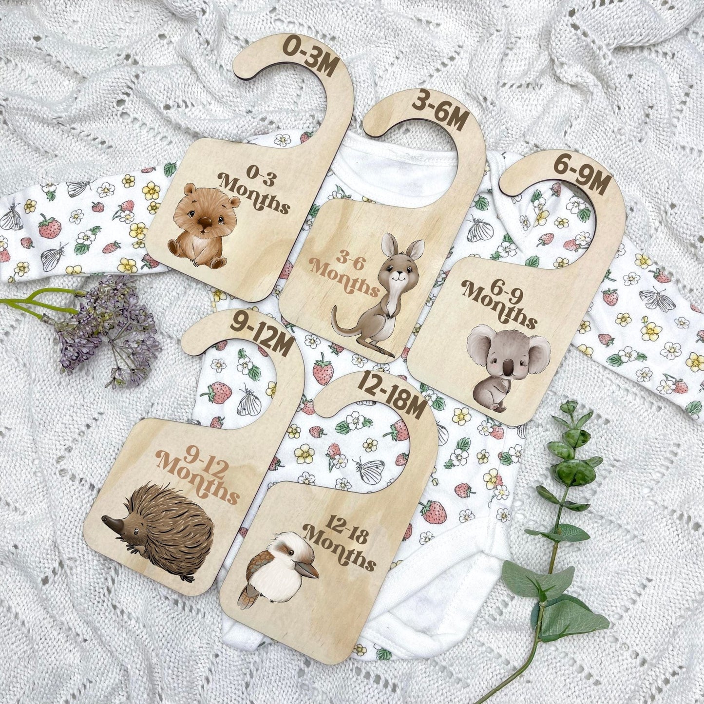 Nursery clothes dividers, baby clothing organiser, Aussie Animals, koala, kangaroo, kookaburra