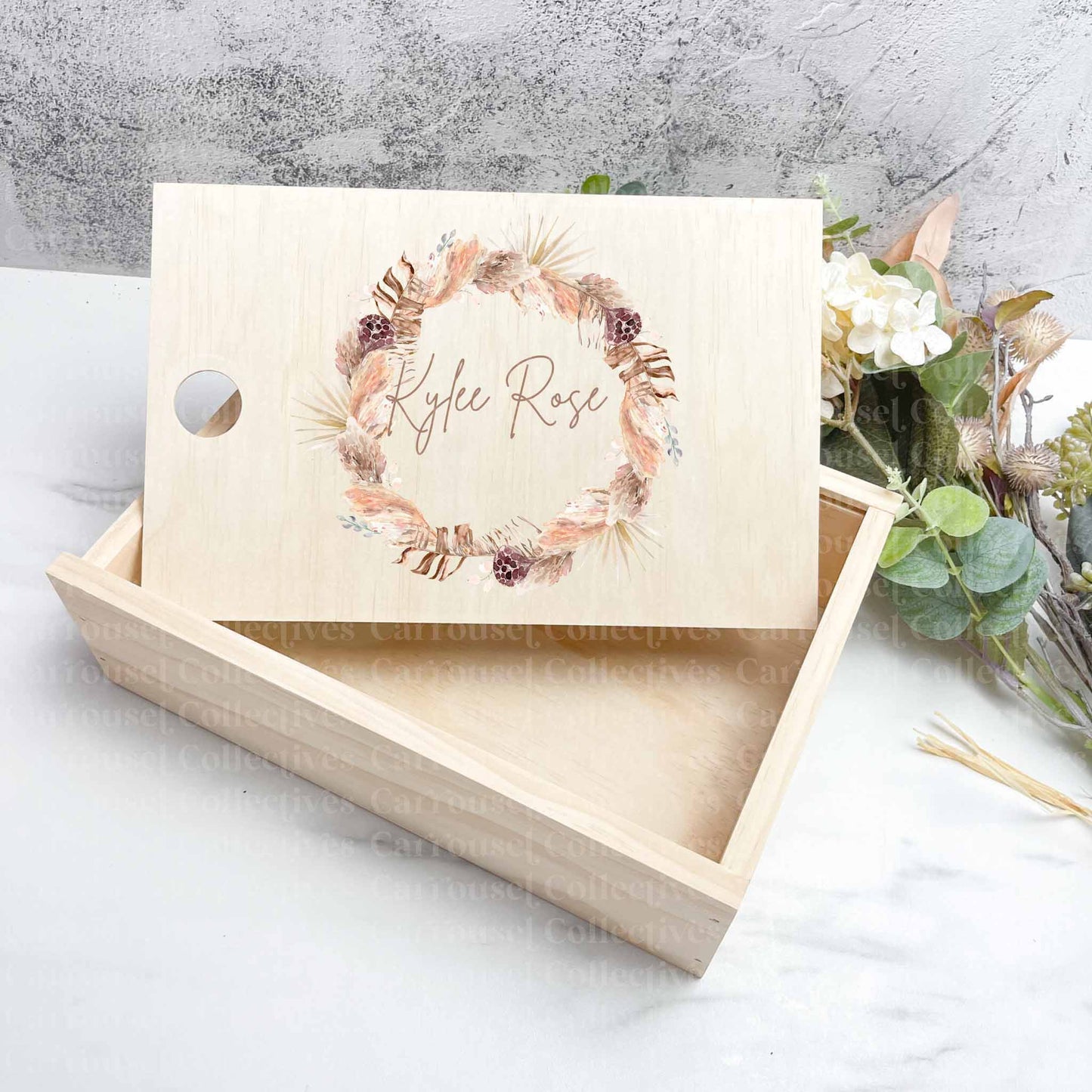 Floral wreath baby keepsake boxes - Memories box