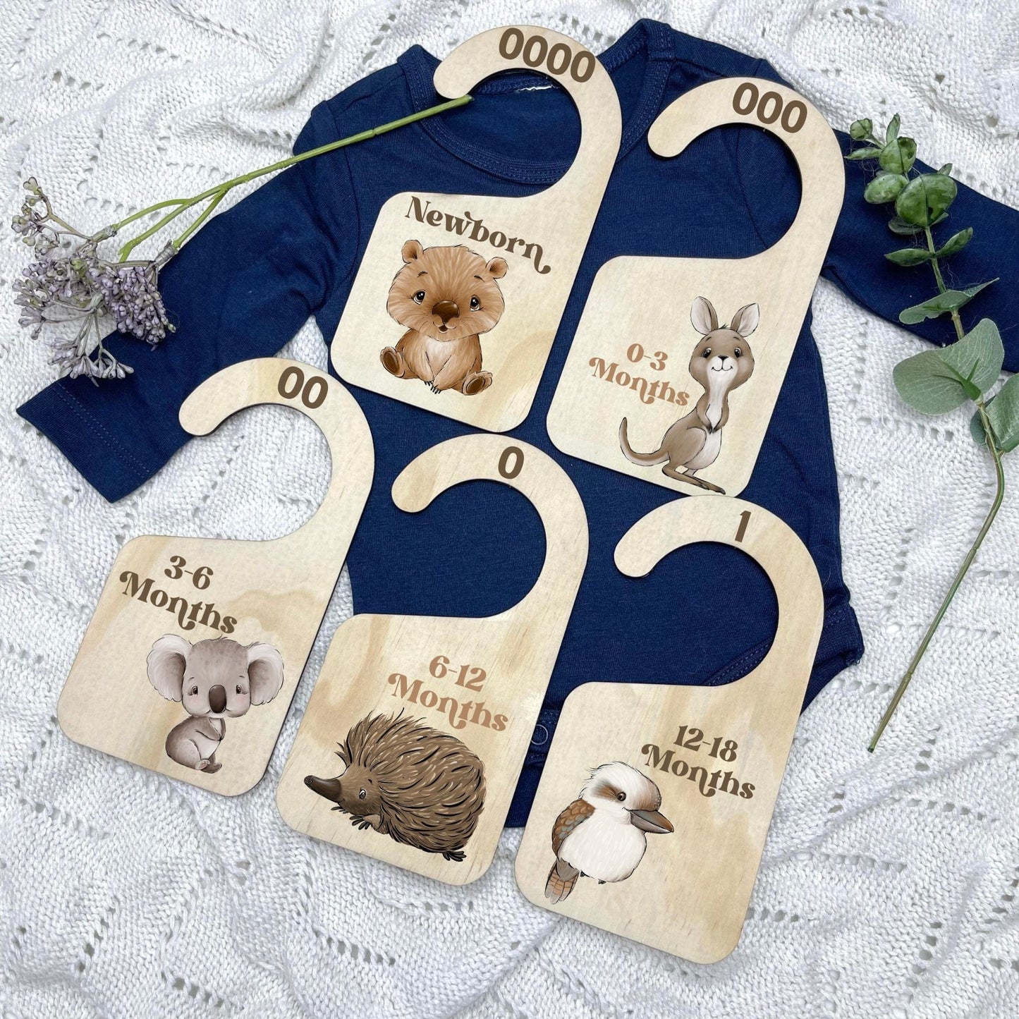 Nursery clothes dividers, baby clothing organiser, Aussie Animals, koala, kangaroo, kookaburra