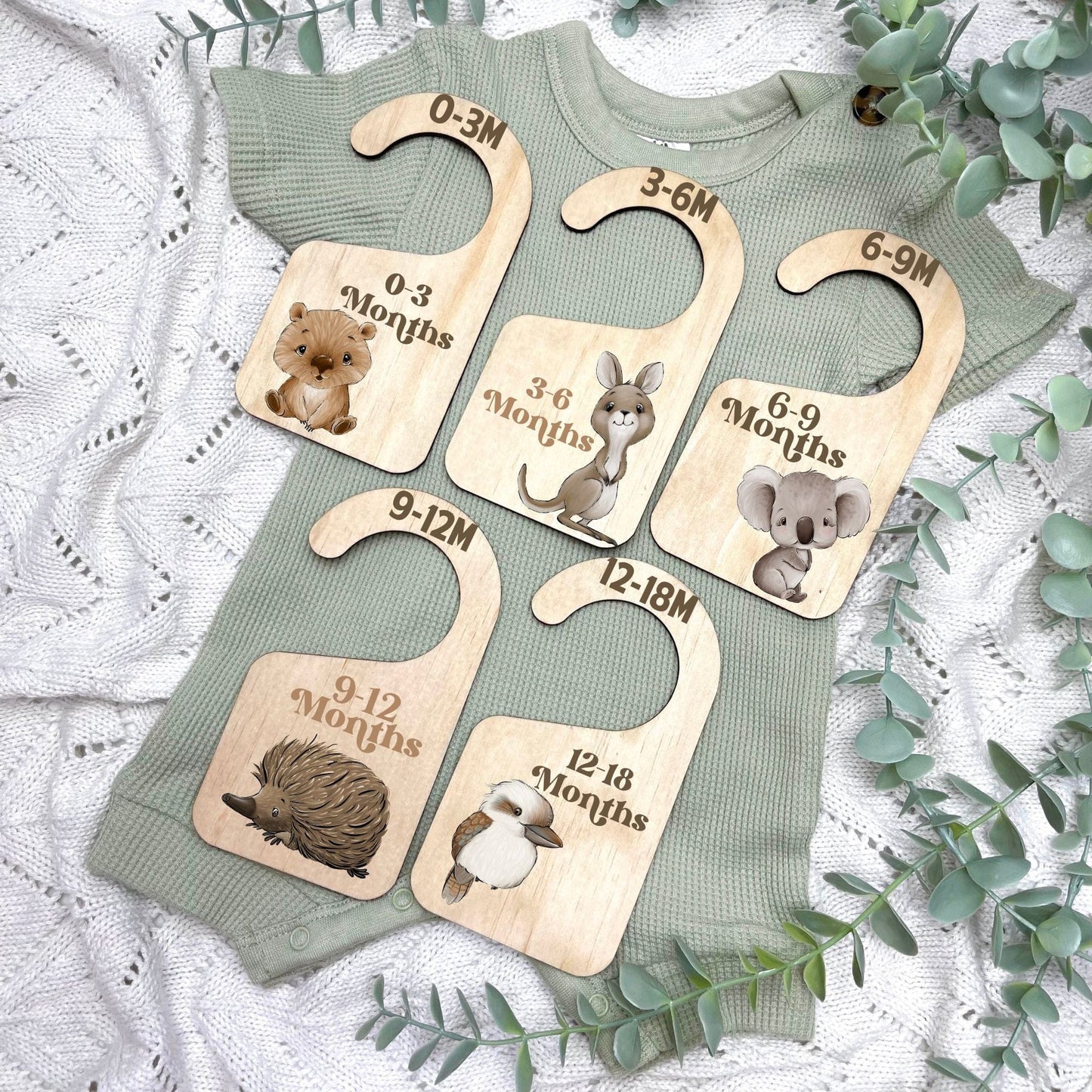 Nursery clothes dividers, baby clothing organiser, Aussie Animals, koala, kangaroo, kookaburra