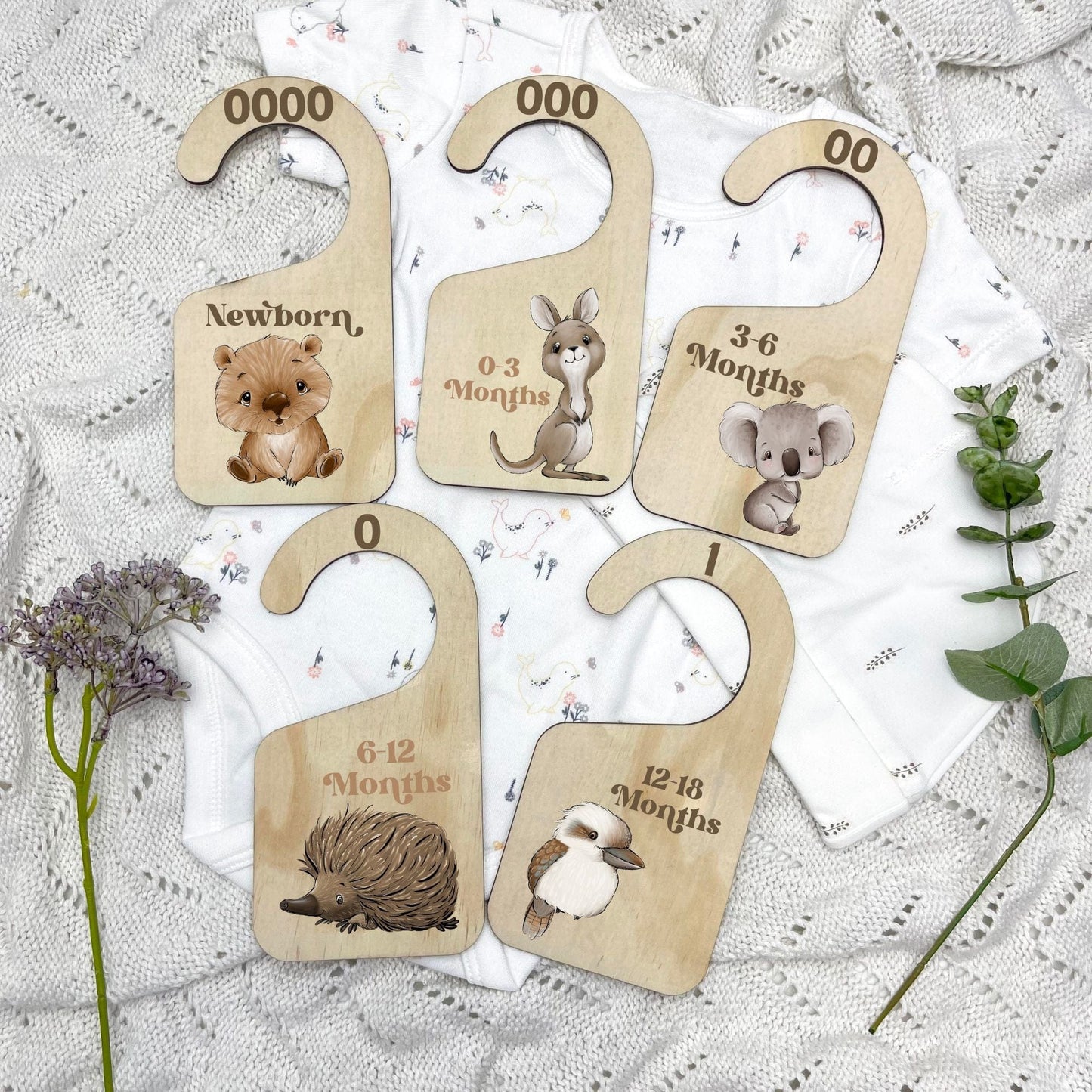 Nursery clothes dividers, baby clothing organiser, Aussie Animals, koala, kangaroo, kookaburra