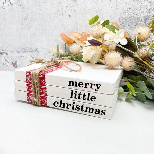 Merry little christmas faux book stack