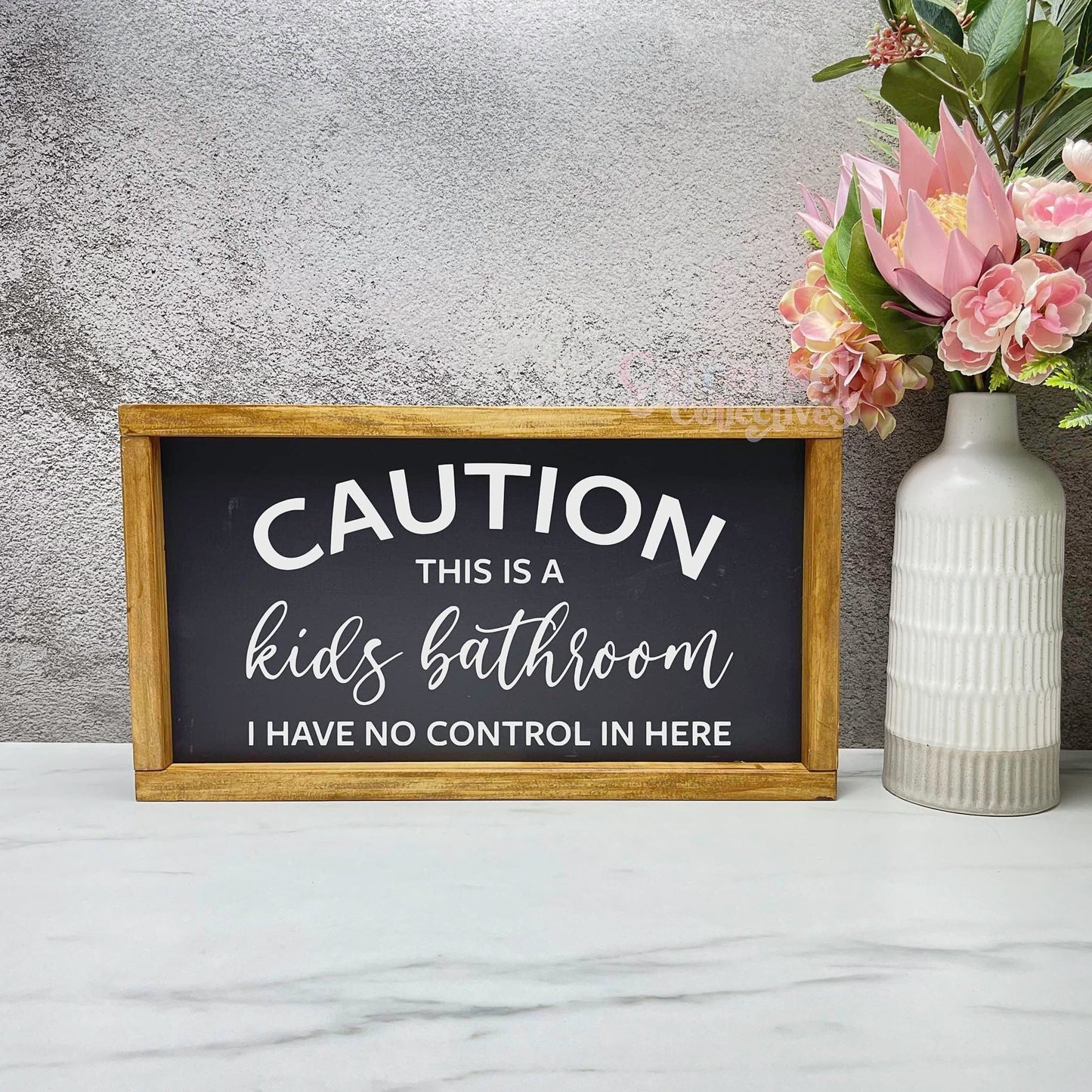 Caution it's a kids bathroom framed bathroom wood sign, bathroom decor, home decor