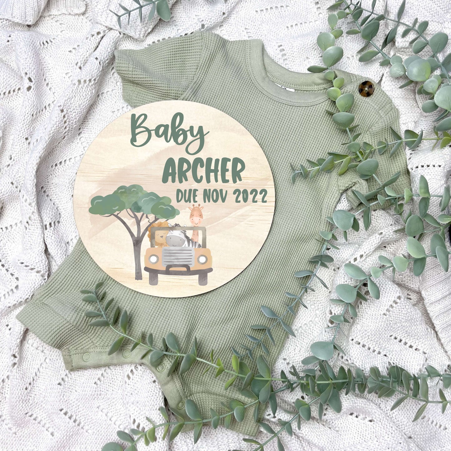 Pregnancy announcement disc, baby arrival sign, jungle theme, Safari Theme