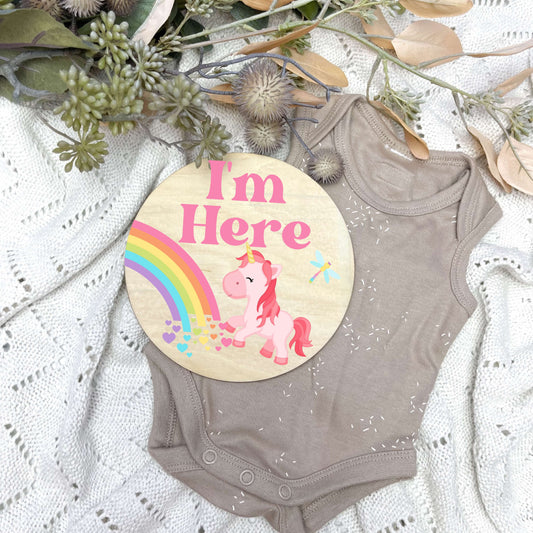 I'm here sign, baby announcement disc, little pony nursery, ponies nursery, girls gift