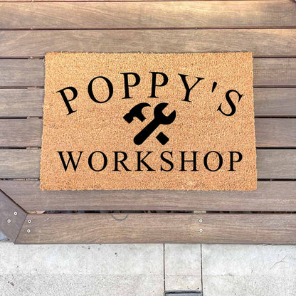 Poppy's Workshop doormat, fathers day gift, gifts for him, birthday gift, dad doormat, grandpa doormat