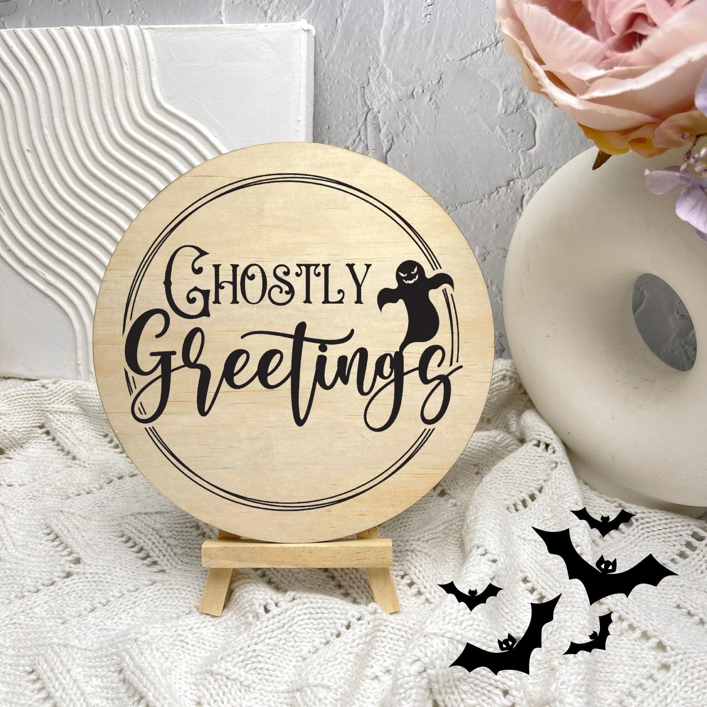 Ghostly Greetings sign, Halloween Decor, Spooky Vibes, hocus pocus sign, trick or treat decor, haunted house h14