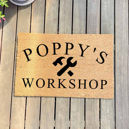 Poppy's Workshop doormat, fathers day gift, gifts for him, birthday gift, dad doormat, grandpa doormat