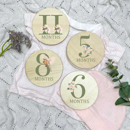 Floral milestone cards, baby milestone discs, boho nursery, aesthetic nursery, beige nursery