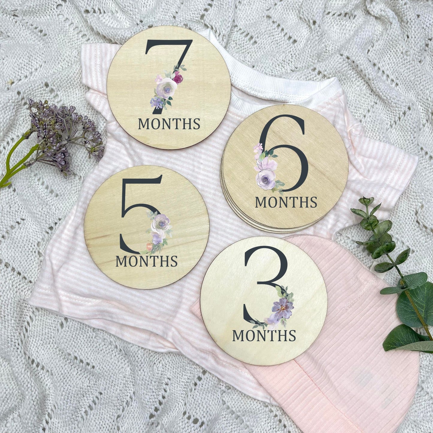 Floral milestone cards, baby milestone discs, boho nursery, aesthetic nursery, beige nursery