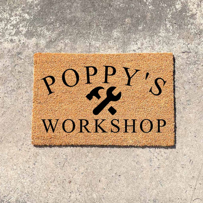 Poppy's Workshop doormat, fathers day gift, gifts for him, birthday gift, dad doormat, grandpa doormat