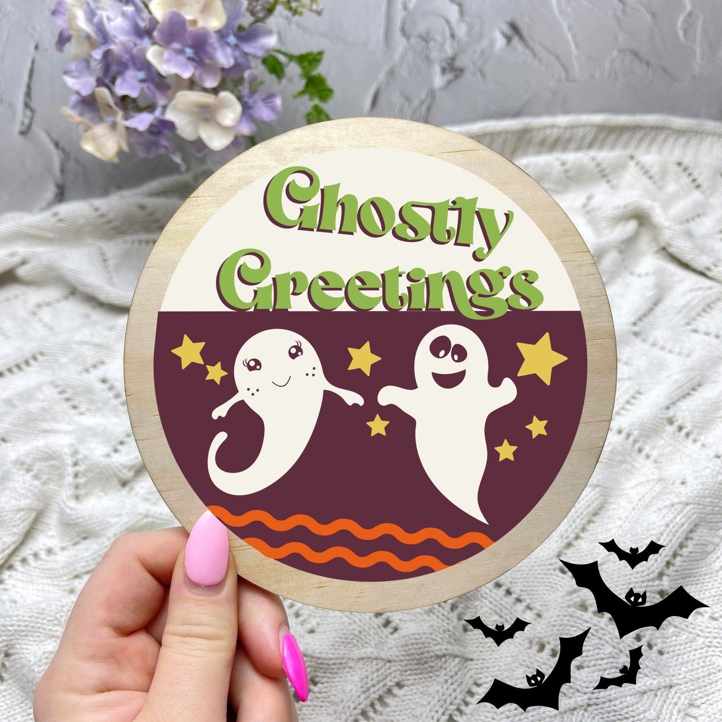 Ghostly Greetings sign, Halloween Decor, Spooky Vibes, hocus pocus sign, trick or treat decor, haunted house h15