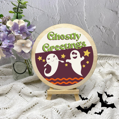 Ghostly Greetings sign, Halloween Decor, Spooky Vibes, hocus pocus sign, trick or treat decor, haunted house h15