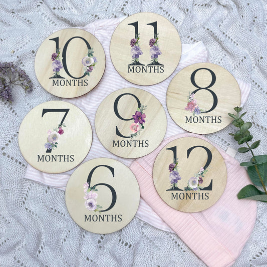 Floral milestone cards, baby milestone discs, boho nursery, aesthetic nursery, beige nursery