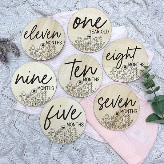 Floral milestone cards, baby milestone discs, boho nursery, aesthetic nursery, beige nursery