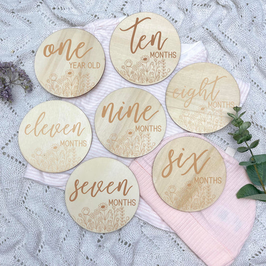 Floral milestone cards, baby milestone discs, boho nursery, aesthetic nursery, beige nursery