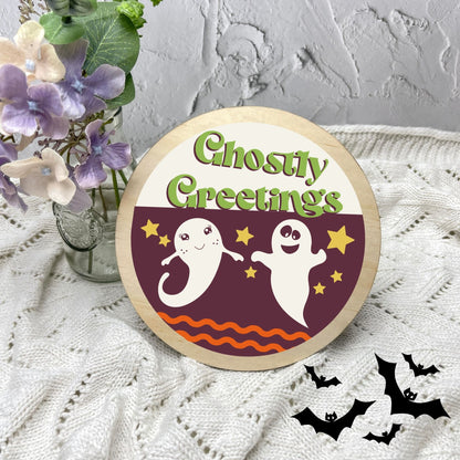 Ghostly Greetings sign, Halloween Decor, Spooky Vibes, hocus pocus sign, trick or treat decor, haunted house h15