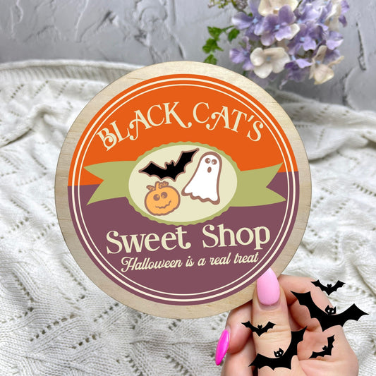 Black Cats Sweet Shop sign, Halloween Decor, Spooky Vibes, hocus pocus sign, trick or treat decor, haunted house h16