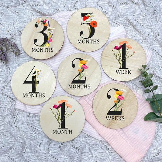 Floral milestone cards, baby milestone discs, boho nursery, aesthetic nursery, beige nursery