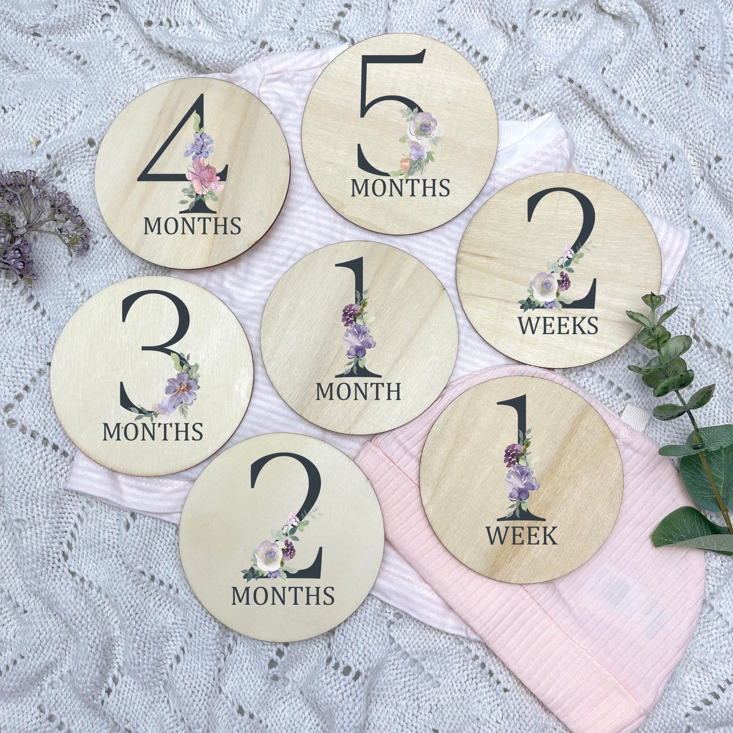 Floral milestone cards, baby milestone discs, boho nursery, aesthetic nursery, beige nursery