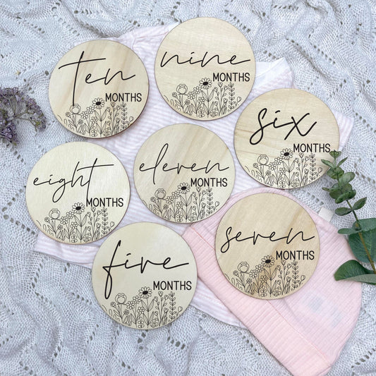 Floral milestone cards, baby milestone discs, boho nursery, aesthetic nursery, beige nursery