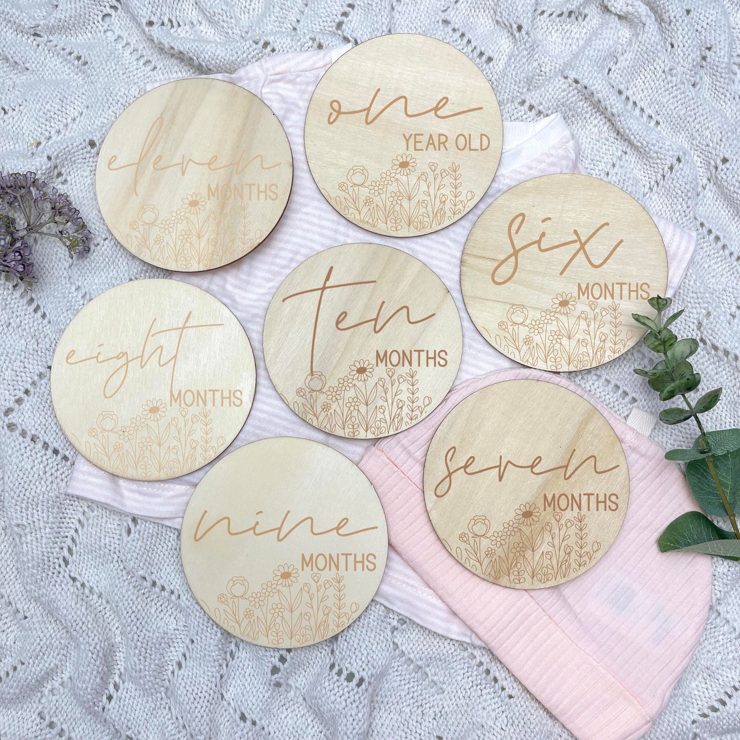 Floral milestone cards, baby milestone discs, boho nursery, aesthetic nursery, beige nursery