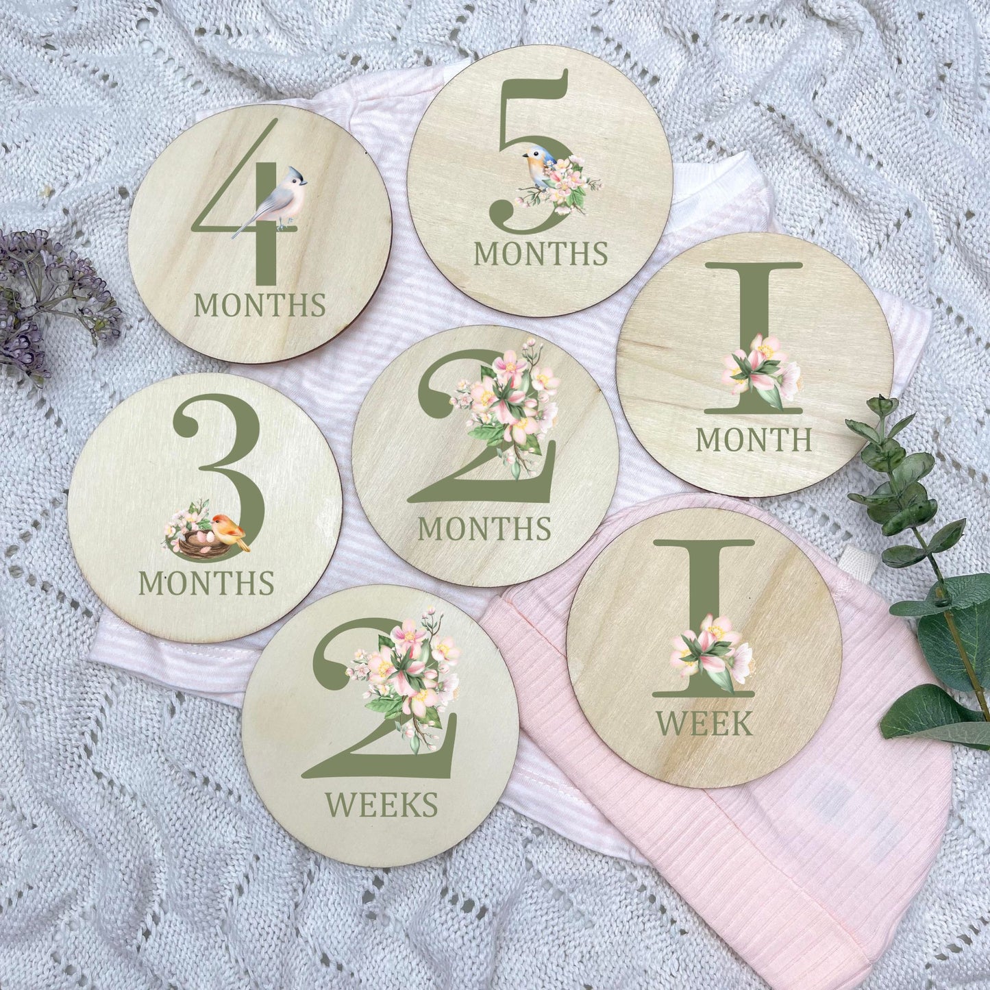 Floral milestone cards, baby milestone discs, boho nursery, aesthetic nursery, beige nursery