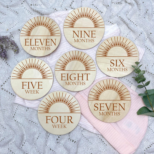 The sun milestone cards, baby milestone discs, boho nursery, aesthetic nursery, beige nursery