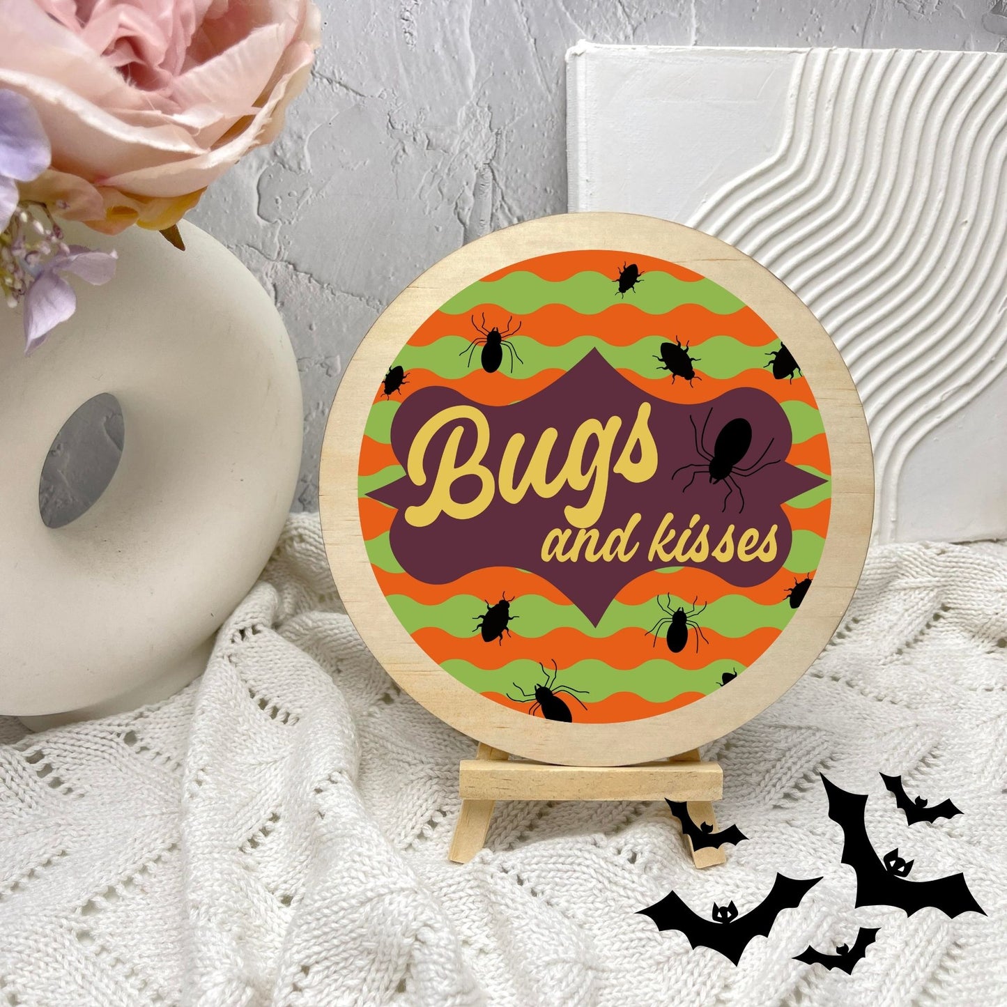 Bugs and kisses sign, Halloween Decor, Spooky Vibes, hocus pocus sign, trick or treat decor, haunted house h42