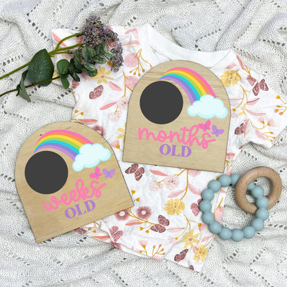 Rainbows Reusable milestone cards, fill in your own milestone card, baby shower gift, weeks old, months old, milestone cards