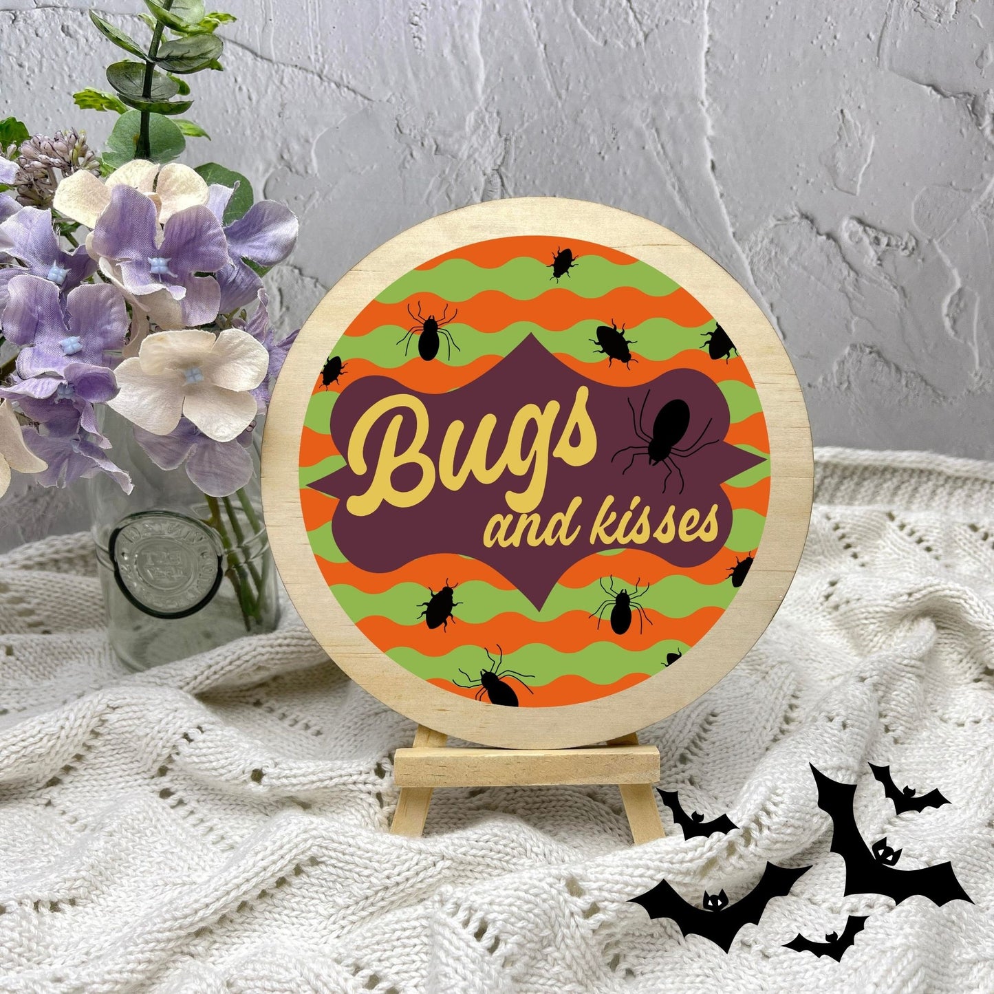 Bugs and kisses sign, Halloween Decor, Spooky Vibes, hocus pocus sign, trick or treat decor, haunted house h42