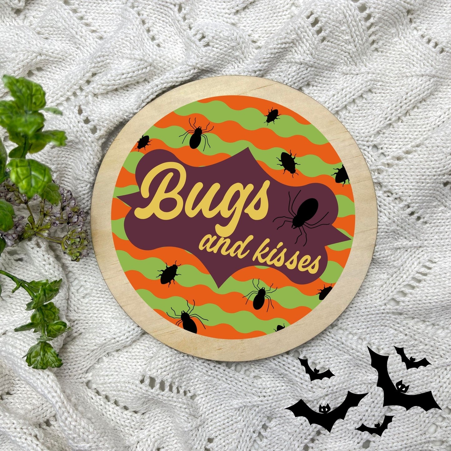 Bugs and kisses sign, Halloween Decor, Spooky Vibes, hocus pocus sign, trick or treat decor, haunted house h42