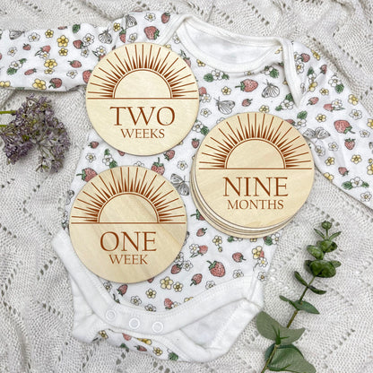 The sun milestone cards, baby milestone discs, boho nursery, aesthetic nursery, beige nursery