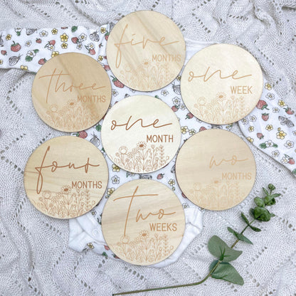 Floral milestone cards, baby milestone discs, boho nursery, aesthetic nursery, beige nursery