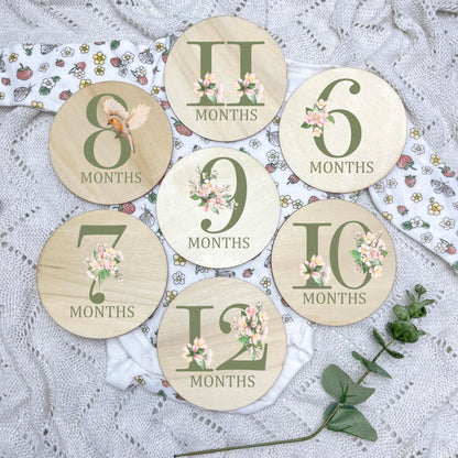 Floral milestone cards, baby milestone discs, boho nursery, aesthetic nursery, beige nursery