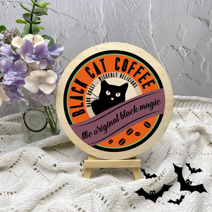 Black cat coffee sign, Halloween Decor, Spooky Vibes, hocus pocus sign, trick or treat decor, haunted house h20