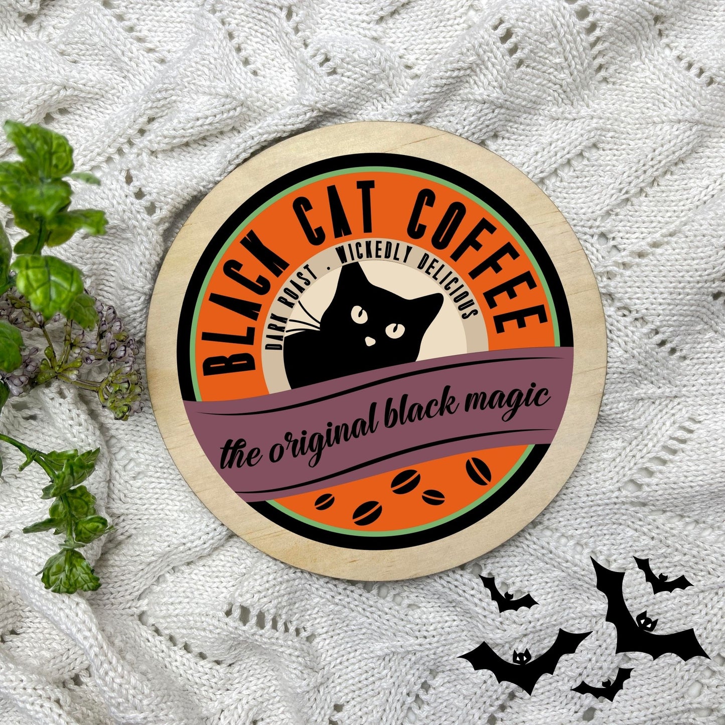 Black cat coffee sign, Halloween Decor, Spooky Vibes, hocus pocus sign, trick or treat decor, haunted house h20