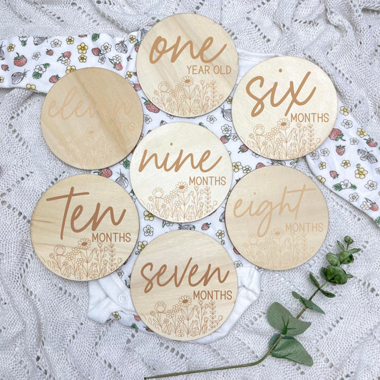 Floral milestone cards, baby milestone discs, boho nursery, aesthetic nursery, beige nursery