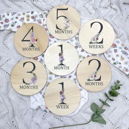 Floral milestone cards, baby milestone discs, boho nursery, aesthetic nursery, beige nursery