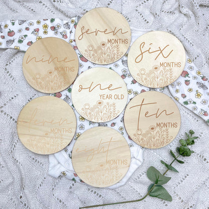 Floral milestone cards, baby milestone discs, boho nursery, aesthetic nursery, beige nursery