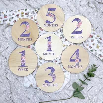 Floral milestone cards, baby milestone discs, boho nursery, aesthetic nursery, beige nursery