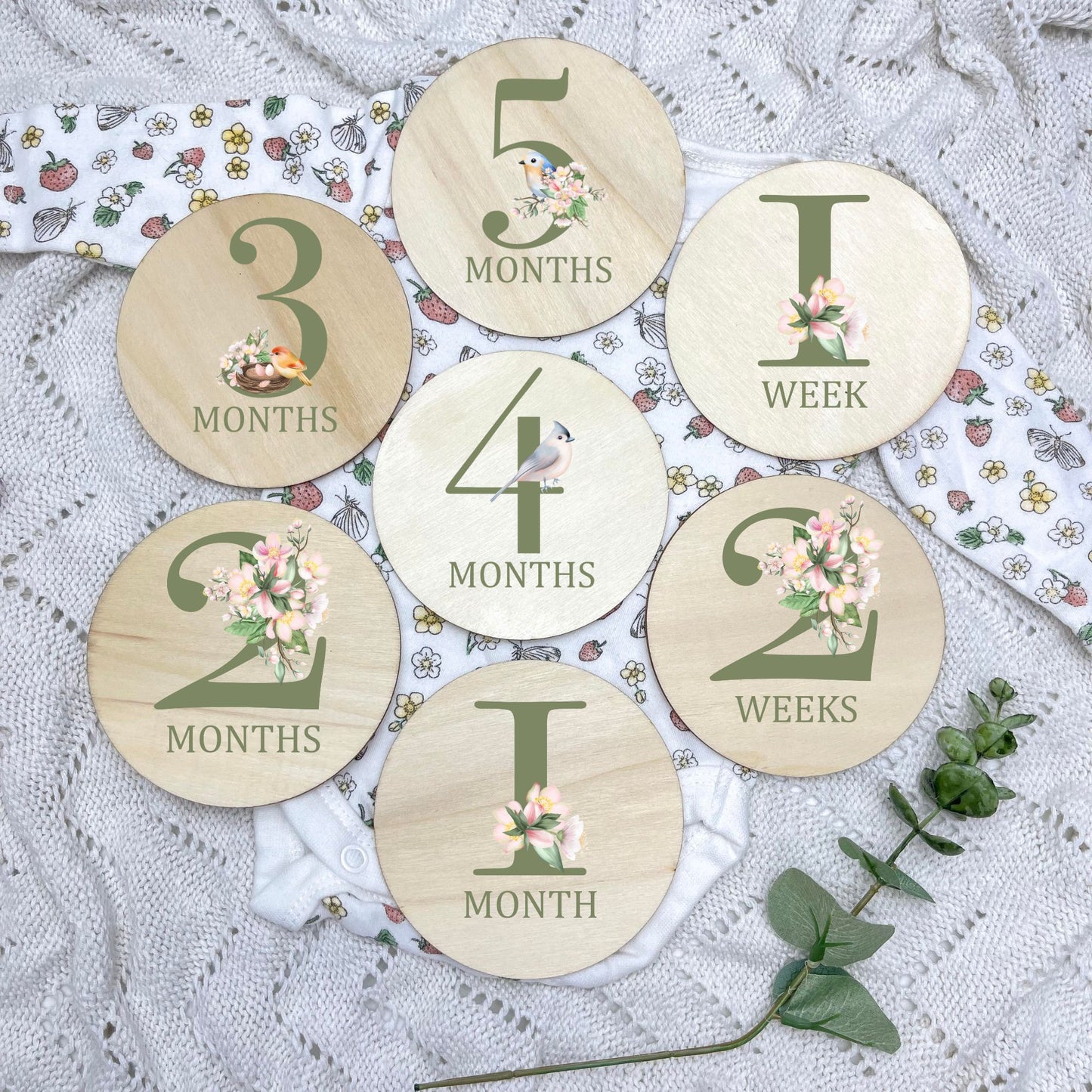 Floral milestone cards, baby milestone discs, boho nursery, aesthetic nursery, beige nursery