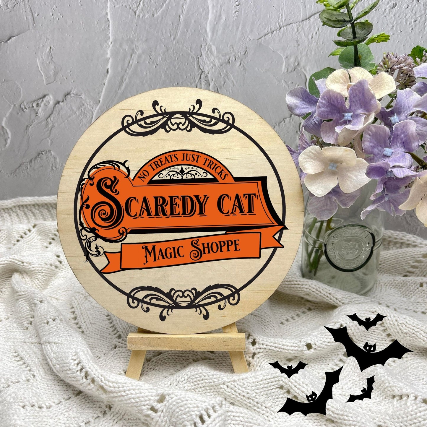 Scaredy Cat Magic Shop sign, Halloween Decor, Spooky Vibes, hocus pocus sign, trick or treat decor, haunted house h46