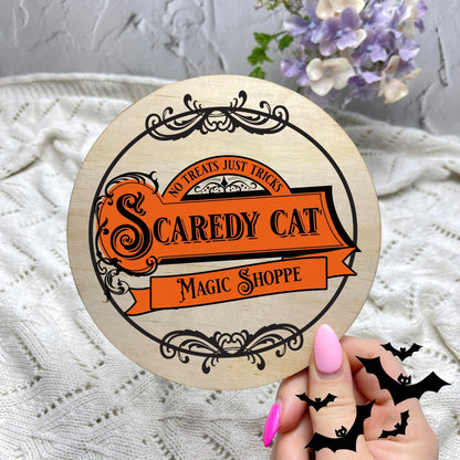 Scaredy Cat Magic Shop sign, Halloween Decor, Spooky Vibes, hocus pocus sign, trick or treat decor, haunted house h46