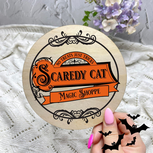 Scaredy Cat Magic Shop sign, Halloween Decor, Spooky Vibes, hocus pocus sign, trick or treat decor, haunted house h46