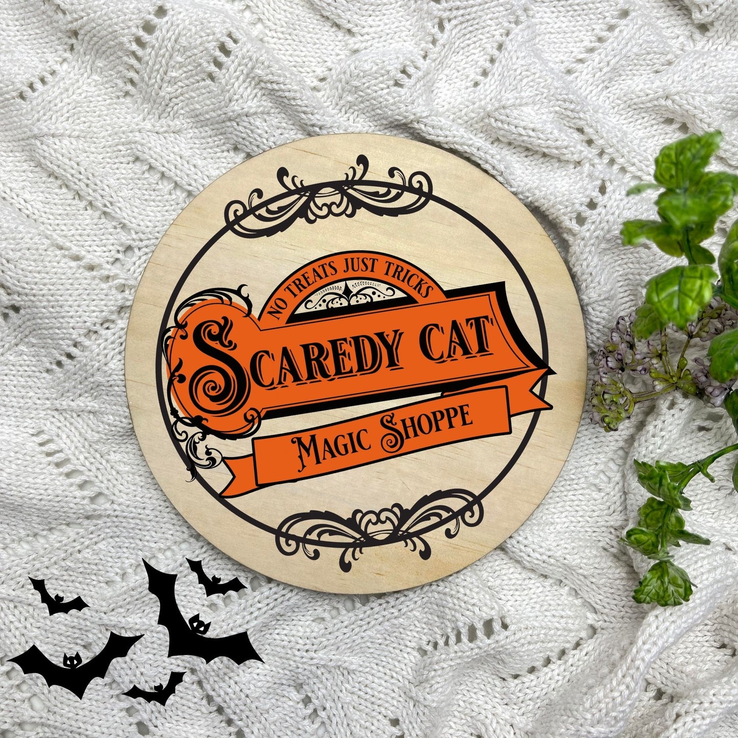 Scaredy Cat Magic Shop sign, Halloween Decor, Spooky Vibes, hocus pocus sign, trick or treat decor, haunted house h46